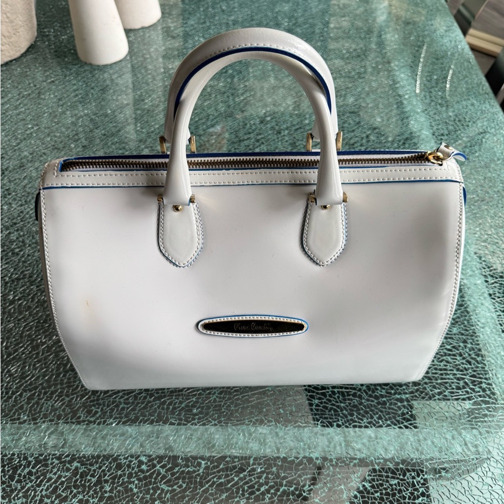 Pierre Cardin White Satchel with‎ Blue Trim